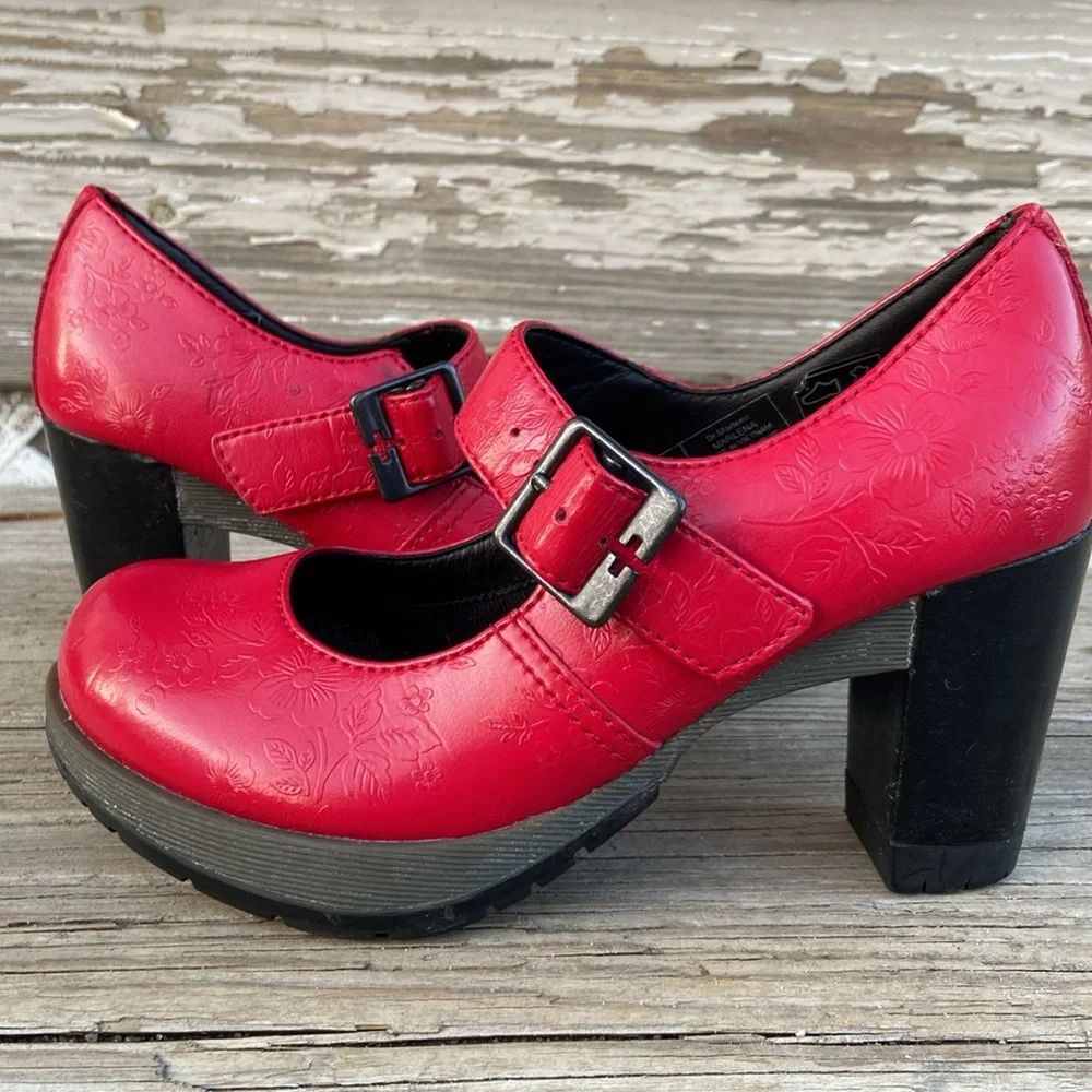 Rare! Vintage Dr. Martens Red Leather Marlena Mary Jane Pumps Women's Size 5 - Picture 1 of 12